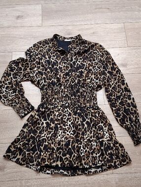 Leopard Print Tunic Top - Black & Brown